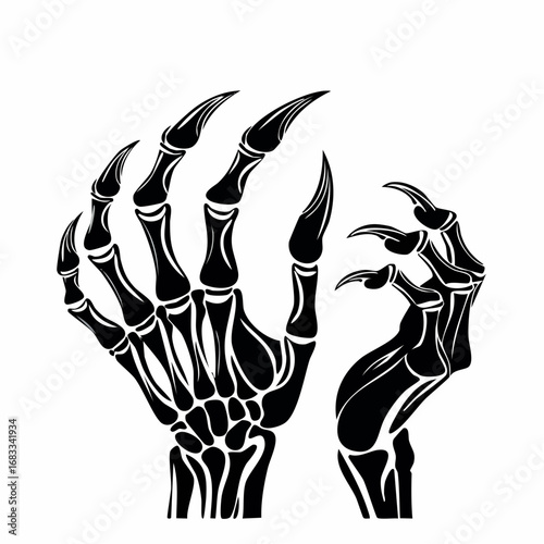 Scary hand silhouette. This image showcases bold black silhouettes of hands with sharp claws, symbolizing horror and fear. Vector clipart illustration design.