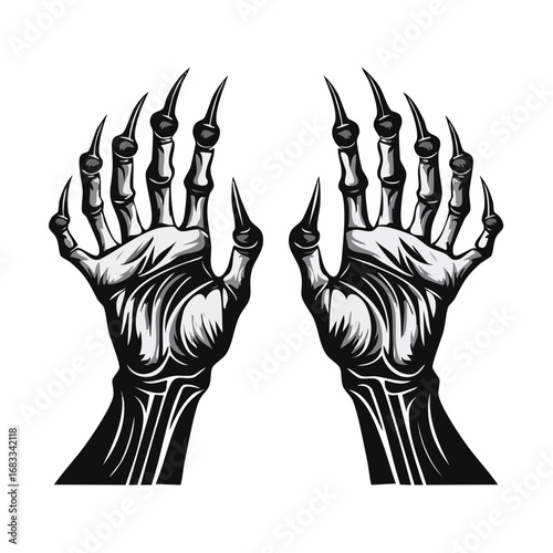 Scary hand silhouette. This image showcases bold black silhouettes of hands with sharp claws, symbolizing horror and fear. Vector clipart illustration design.