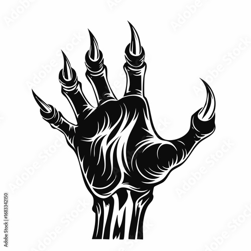 Scary hand silhouette. This image showcases bold black silhouettes of hands with sharp claws, symbolizing horror and fear. Vector clipart illustration design.