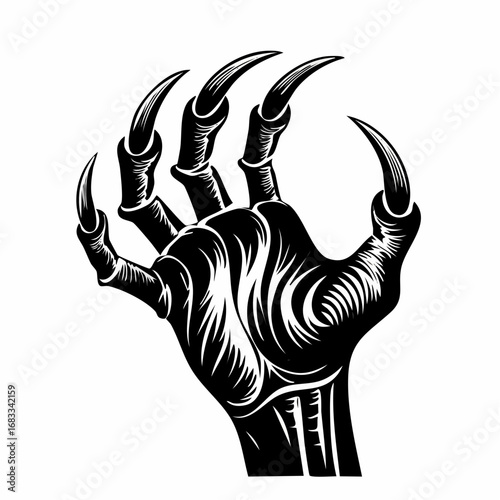 Scary hand silhouette. This image showcases bold black silhouettes of hands with sharp claws, symbolizing horror and fear. Vector clipart illustration design.