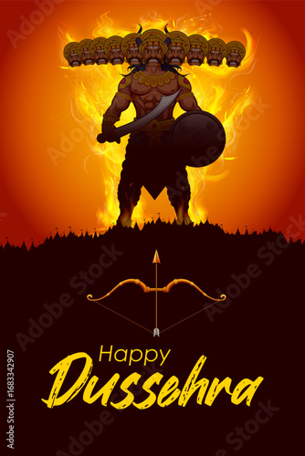 Ravana with ten heads for Navratri festival of India poster for Dussehra