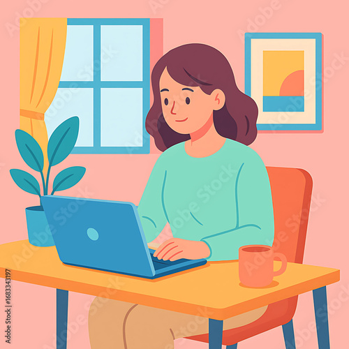 A Woman Working on a Laptop at Home Remote Work and Digital Nomad Lifestyle