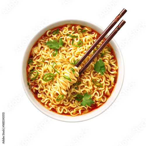 Delicious bowl of instant noodles with chopsticks.