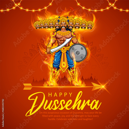 Ravana with ten heads for Navratri festival of India poster for Dussehra