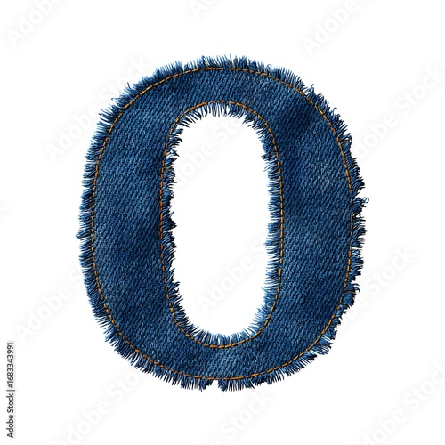 Denim Letter O: A close-up captures a singular, frayed-edge denim letter O on a pristine background, showcasing texture.