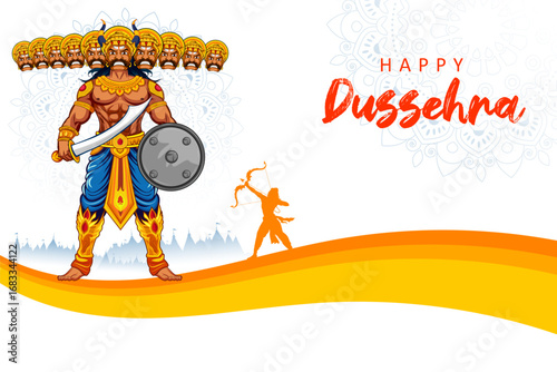 Lord Rama killing Ravana in Dussehra Navratri festival of India poster