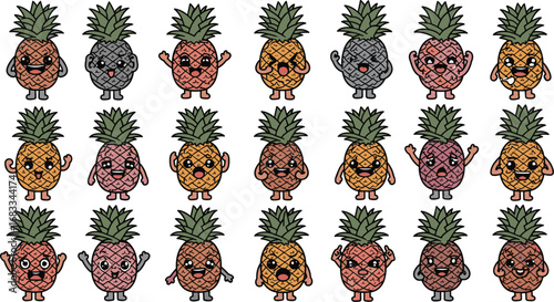 Animated pineapples show various emotions in a cartoon style.