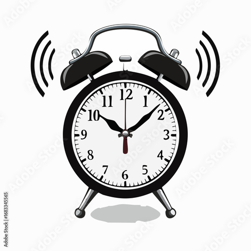Alarm silhouette. This image depicts a black silhouette of an alarm clock with distinct ringing bells, symbolizing time management, urgency, and notifications. Vector clipart illustration design.