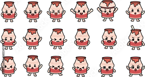 Cartoon bottles show various emotions and expressions in neat rows.