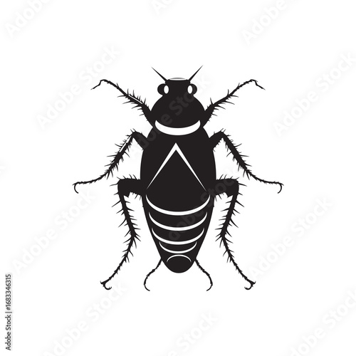 Cockroach Silhouette Vector Illustration, Solid White Background.