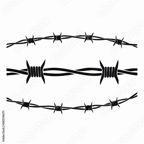 Barbed wire silhouette. This image shows a black and white design of intertwined barbed wire, symbolizing security, restriction, and protective boundaries. Vector clipart illustration design.