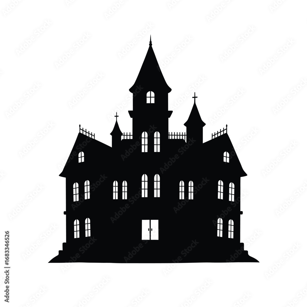 Obraz premium Haunted castle silhouette gothic architecture vector