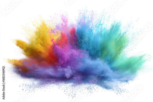 Rainbow dust powder explosion transparent PNG, isolated background. Dynamic blast eruption, vibrant colorful effect, lgbt, party, celebration, festival, color run element