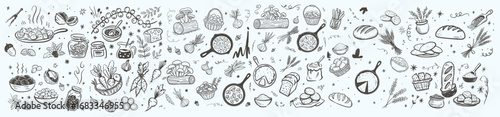 A Whimsical Collection of Hand-Drawn Home Decor and Culinary Elements Embodying the Spirit of Togetherness and Gratitude