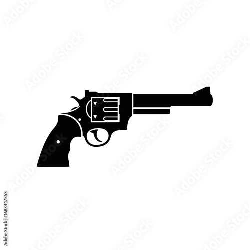 Black and white illustration of a revolver handgun.