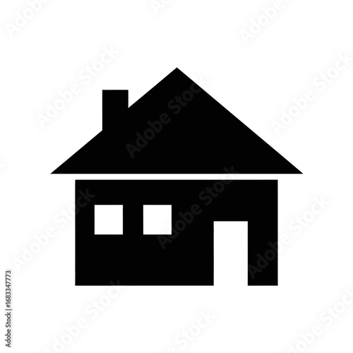 Simple black silhouette icon of a house with a chimney.