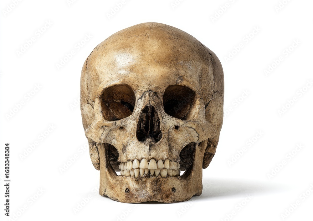 Obraz premium A human skull, front view, isolated on white