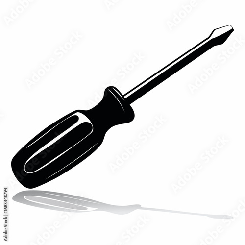 Screwdriver silhouette. This image showcases a bold black silhouette of a screwdriver, highlighting its sturdy handle and pointed tip. Vector clipart illustration design.