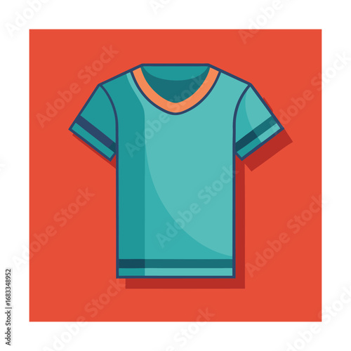 Teal t-shirt icon with orange collar apparel clothing