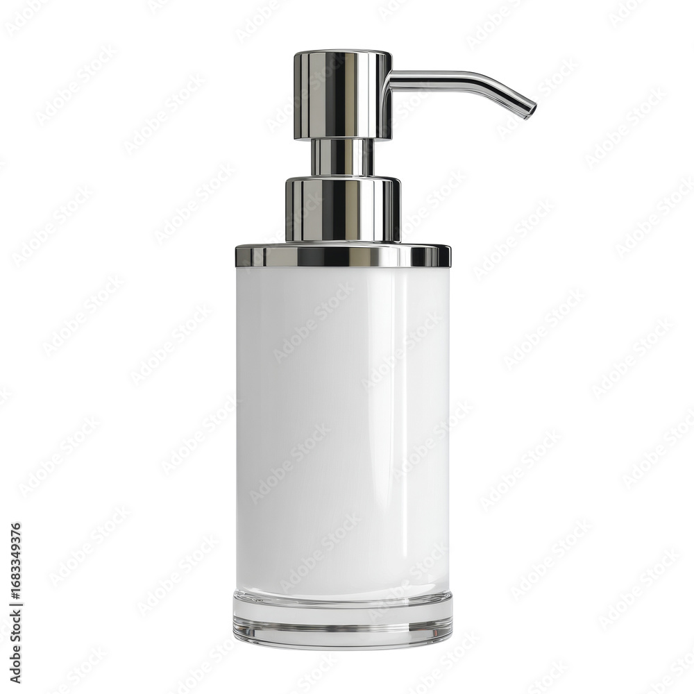 Obraz premium Elegant bathroom accessory a pristine white dispenser with chrome accents presented on transparent
