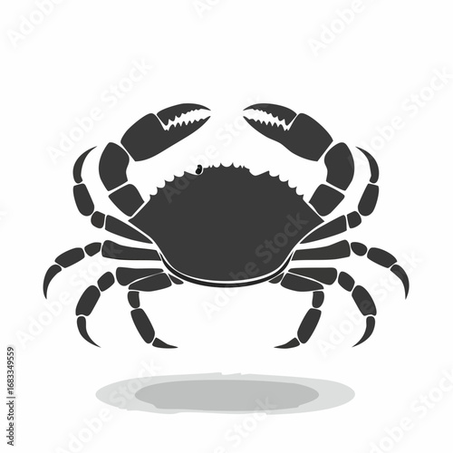 Crab Silhouette. This image shows a black silhouette of a crab with prominent claws and legs, also referred to as a crustacean outline or marine animal. Vector clipart illustration design.
