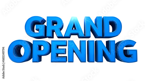 Blue 3D 'Grand Opening' text, ideal for business launch announcements.