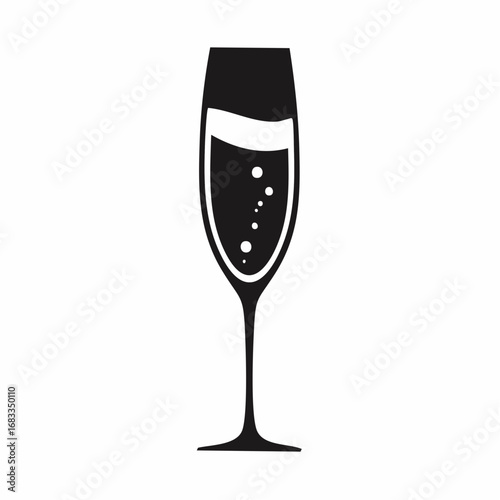 Champagne flute silhouette. This image shows a black silhouette of a champagne flute with a simple and elegant design. Vector illustration black clipart design.