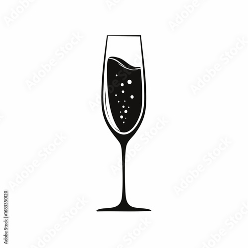 Champagne flute silhouette. This image shows a black silhouette of a champagne flute with a simple and elegant design. Vector illustration black clipart design.