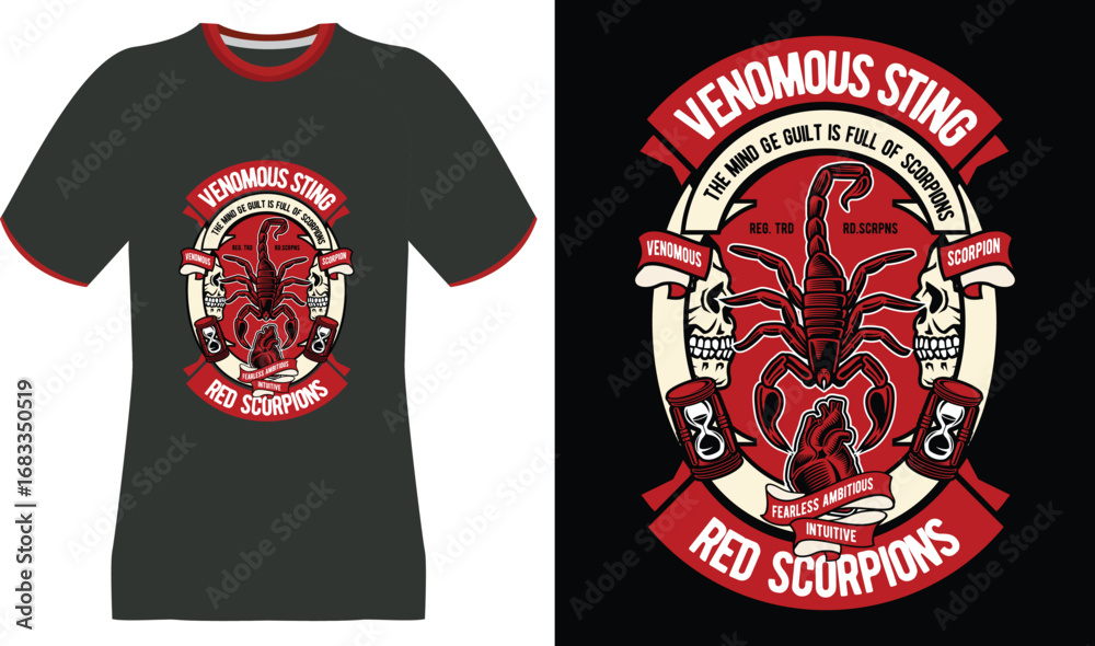 Fototapeta premium Red Scorpions Venomous Sting Scorpion Skull T-Shirt Design