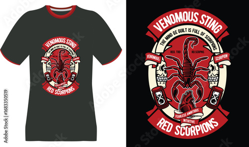 Red Scorpions Venomous Sting Scorpion Skull T-Shirt Design