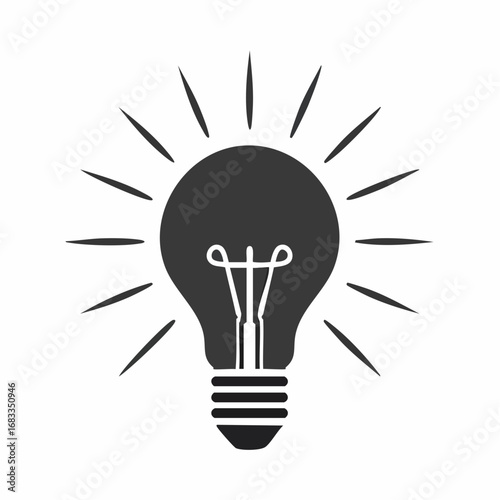 Light silhouette. This image shows a black silhouette of a light bulb with rays emanating from it, symbolizing ideas, creativity, and innovation. Vector clipart illustration design.