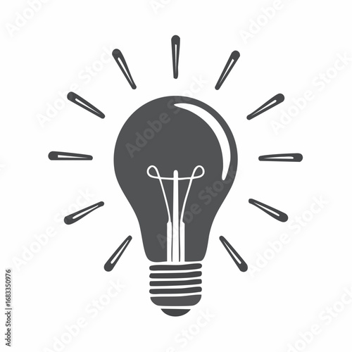 Light silhouette. This image shows a black silhouette of a light bulb with rays emanating from it, symbolizing ideas, creativity, and innovation. Vector clipart illustration design.