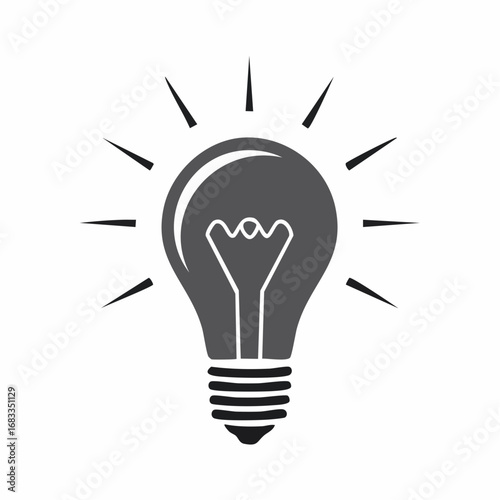 Light silhouette. This image shows a black silhouette of a light bulb with rays emanating from it, symbolizing ideas, creativity, and innovation. Vector clipart illustration design.