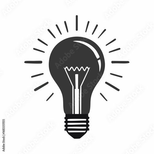 Light silhouette. This image shows a black silhouette of a light bulb with rays emanating from it, symbolizing ideas, creativity, and innovation. Vector clipart illustration design.