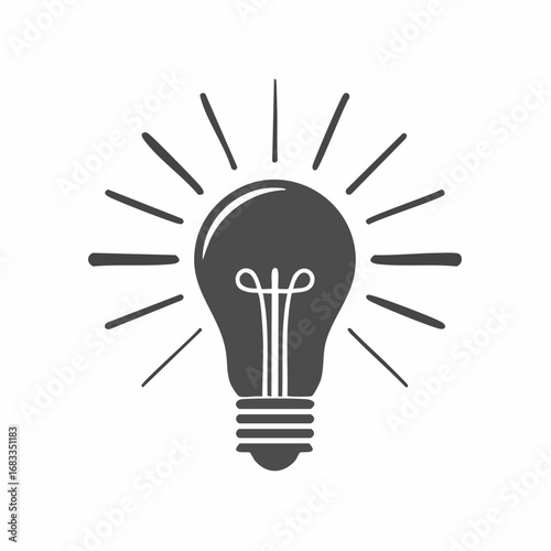 Light silhouette. This image shows a black silhouette of a light bulb with rays emanating from it, symbolizing ideas, creativity, and innovation. Vector clipart illustration design.