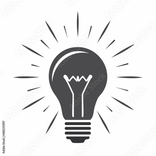 Light silhouette. This image shows a black silhouette of a light bulb with rays emanating from it, symbolizing ideas, creativity, and innovation. Vector clipart illustration design.