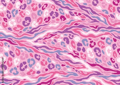 Pink Animal Skin hybrid pattern design. Animal print vector illustration background. Wildlife fur skin design illustration for web, home decor, fashion, surface, graphic design