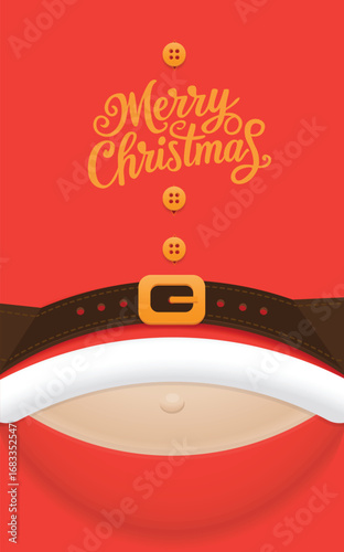 Santa Claus belly with Merry Christmas handwritten message, Vector Illustration.