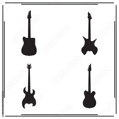 Silhouettes of Guitars, Black Guitar Illustrations, Electric Guitars, Acoustic Guitars, Musical Instruments Vectors, Guitar Icons, Music Art, String Instrument Graphics