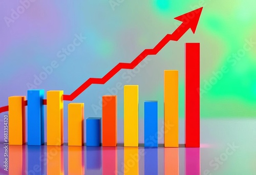 Vibrant bar graph showcasing financial increase, red arrow pointing upward, performance, income Free Download Vibrant bar graph showcasing financial increase, red arrow pointing upward, performance, income - GFXLoad