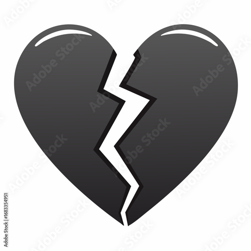Broken heart silhouette. This image shows a heart shape with intersecting lines creating a broken or fragmented appearance. Vector clipart black illustration design.