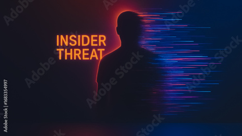 Insider Threat - Silhouette and Neon Sign: A silhouette of an anonymous individual is overlayed onto a vibrant scene of neon, representing the concept of an insider threat.