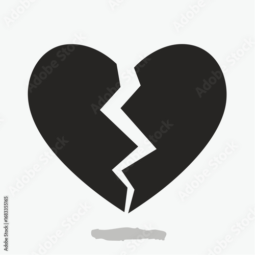 Broken heart silhouette. This image shows a heart shape with intersecting lines creating a broken or fragmented appearance. Vector clipart black illustration design.