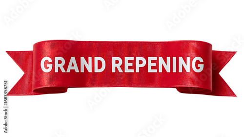 Announce your grand reopening with this eye catching red ribbon banner.