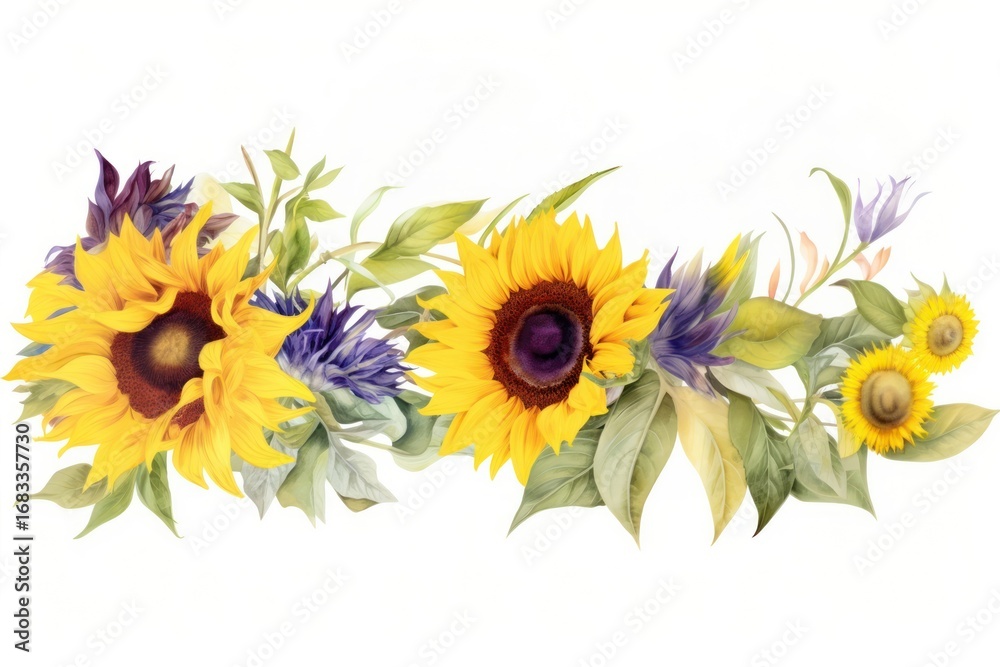 Naklejka premium Sunflowers plant white background inflorescence.