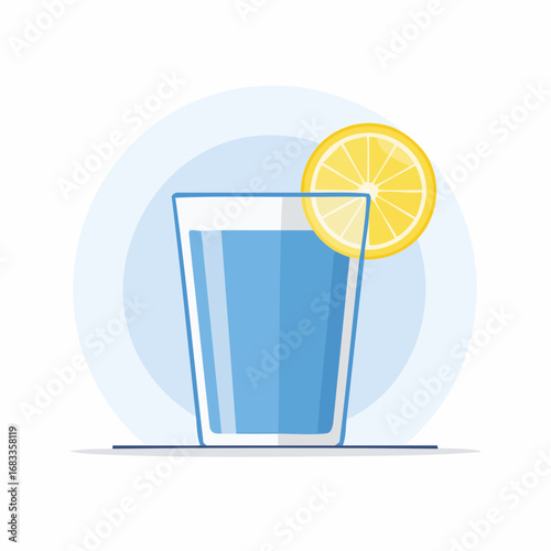 Blue Glass of Water with Lemon Slice