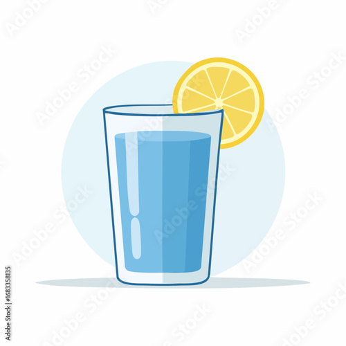 Blue Glass Of Water With Lemon Slice