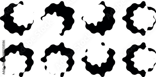 Groovy Hippie Daisy Flower Vector Set with Retro Vintage Vibes, Hand-Drawn Decorative Shapes in Zigzag  and Black Flat Colors in White Background