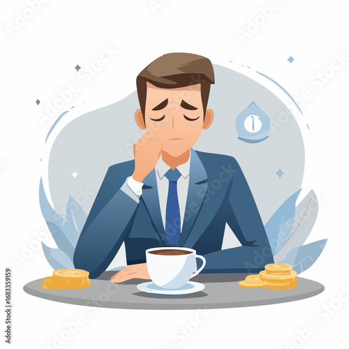 Businessman feeling stressed at work desk.