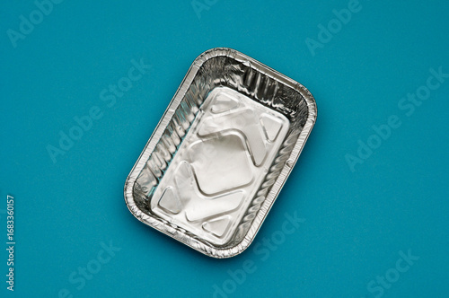 aluminum tray for food on blue background
